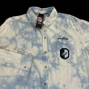WEAR by Erin Andrews Philadelphia Eagles Tie-Dye Button Shirt Women L Blue NWT